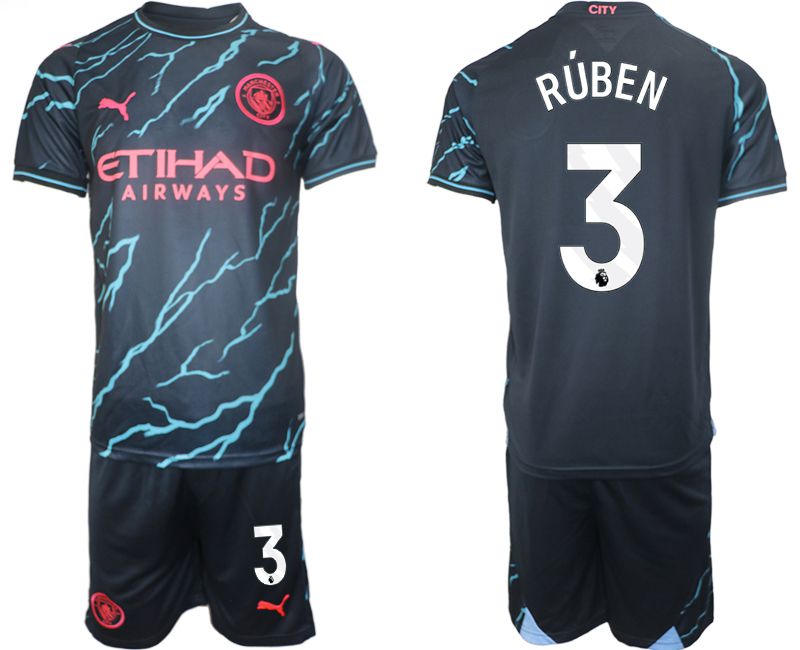 Men 2023-2024 Club Manchester City away blue 3 Soccer Jersey